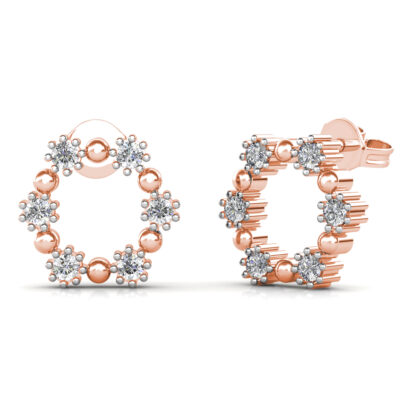 Side view of rose gold open circle diamond stud earrings