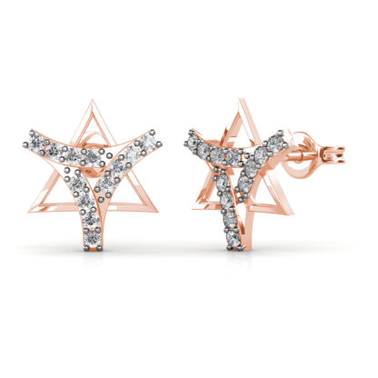 Side view of rose gold diamond star stud earrings