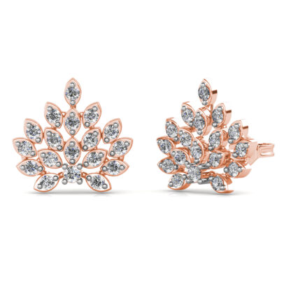 Rose gold radiant marquise diamond cluster earrings, side view