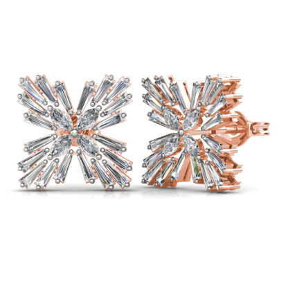 Rose gold baguette diamond starburst earrings, side view
