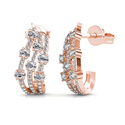 Rose gold multi-row diamond hoop earrings, side view