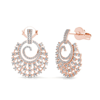 Rose gold diamond cluster drop earrings, side view