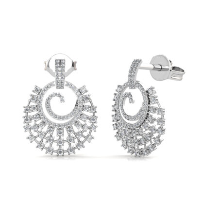 White gold diamond cluster drop earrings, side view
