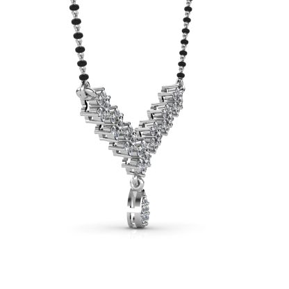 Side view of white gold or platinum diamond flower garland mangalsutra pendant