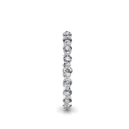 Side view of white gold or platinum individually set diamond eternity band showing the band depth and setting
