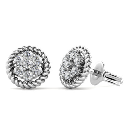 Side view of white gold or platinum diamond flower cluster stud earrings