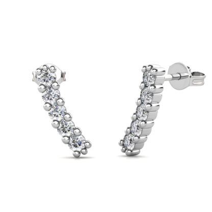 Side view of white gold or platinum diamond ear climber earrings