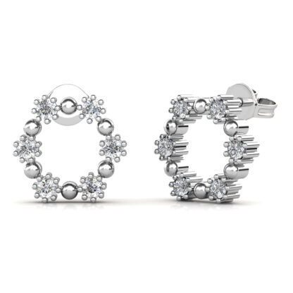 Side view of white gold or platinum open circle diamond stud earrings
