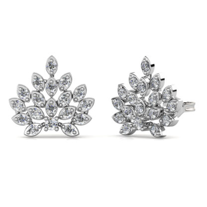 White gold radiant marquise diamond cluster earrings, side view