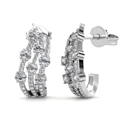 White gold multi-row diamond hoop earrings, side view