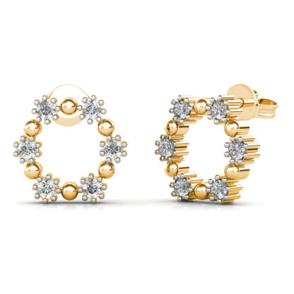 Side view of yellow gold open circle diamond stud earrings