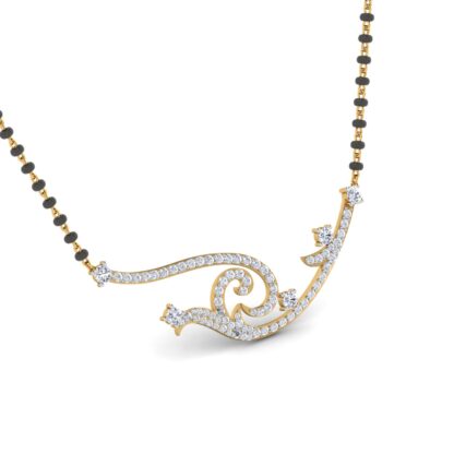 Side profile of yellow gold diamond wave mangalsutra showing depth