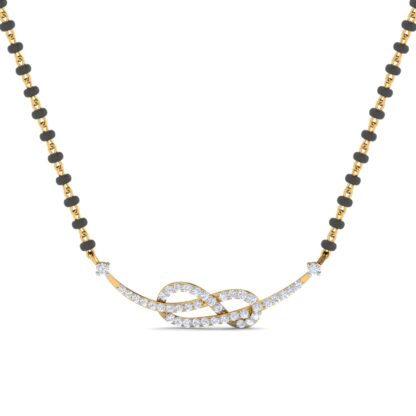 Front view of yellow gold mangalsutra with a horizontal diamond infinity knot