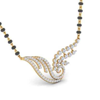 Close-up of yellow gold mangalsutra pendant showing the fan line detail