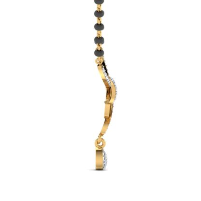 Angled view of yellow gold mangalsutra pendant showing the twist knot detail