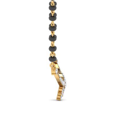 Side profile of yellow gold diamond knot mangalsutra showing depth