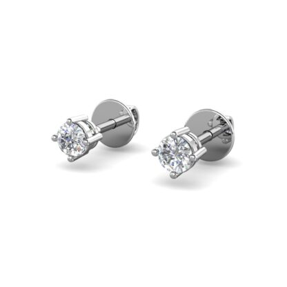 White gold 0.20 carat solitaire diamond stud earrings, front view