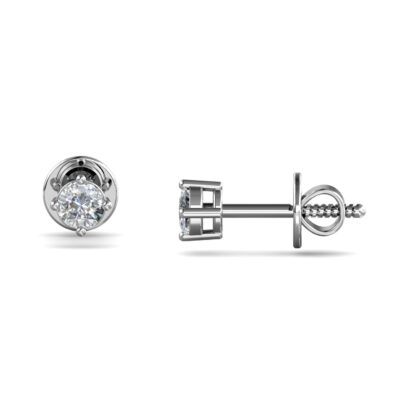 White gold solitaire diamond stud earrings, close-up