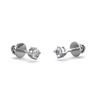 White gold solitaire diamond stud earrings, side view