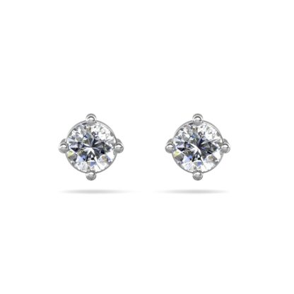 White gold solitaire diamond stud earrings, perspective view