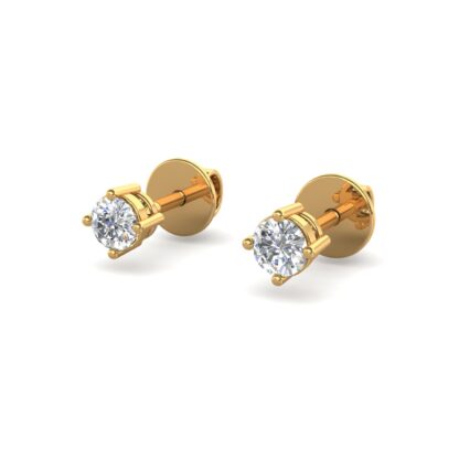 Yellow gold 0.20 carat solitaire diamond stud earrings, front view