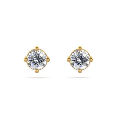 Yellow gold solitaire diamond stud earrings, perspective view