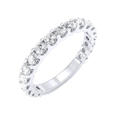 Perspective view of white gold U-prong three-quarter eternity ring