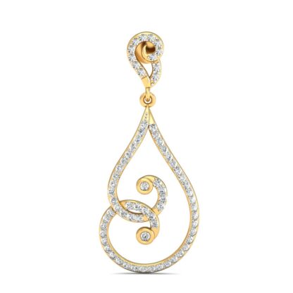 Yellow gold long diamond drop earrings, close-up