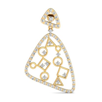Yellow gold diamond dangle earrings, close-up
