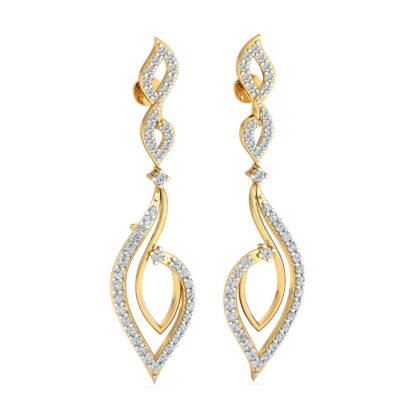 Yellow gold diamond stud earrings, perspective view