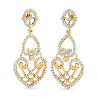 Yellow gold diamond chandelier earrings, front view