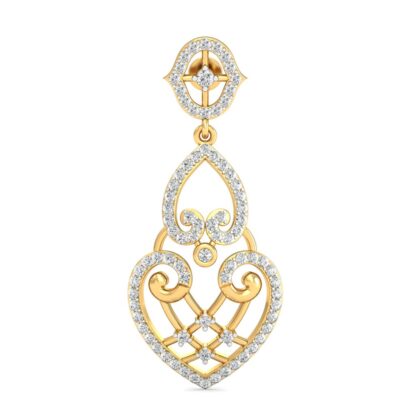 Yellow gold diamond chandelier earrings, close-up