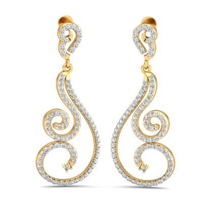 Yellow gold round diamond stud earrings, front view