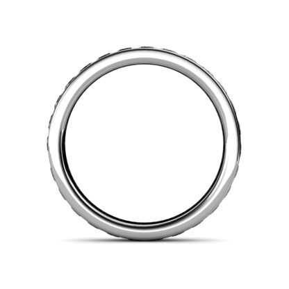 Through-finger view of white gold channel-set diamond full eternity ring showing the band profile