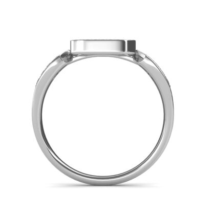 Front view of white gold black and white diamond halo cocktail ring