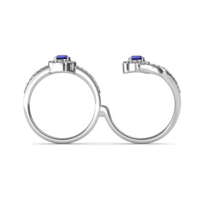Front view of white gold sapphire two-finger ring