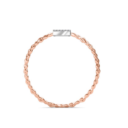 Front view of rose gold open square diamond rope twist ring