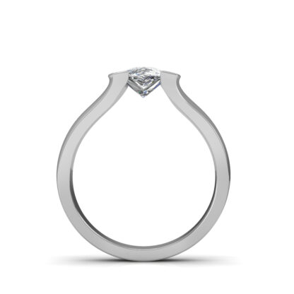 Front view of pear solitaire ring in white gold or platinum showing the raised centre setting
