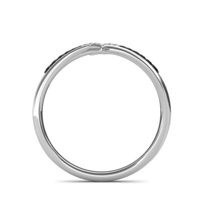 Front view of white gold black diamond wave crossover ring
