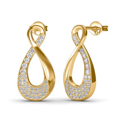 Angled view of yellow gold diamond loop earrings showing the push-back post