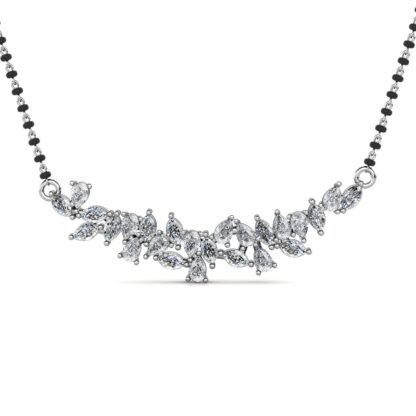 White gold diamond cluster mangalsutra pendant, front view