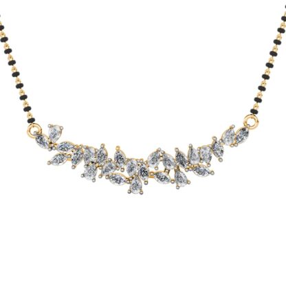 Yellow gold diamond cluster mangalsutra pendant, front view