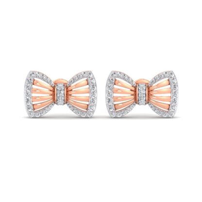 Rose gold diamond drop earrings, close-up