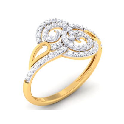Front view of yellow gold twin diamond spiral swirl ring