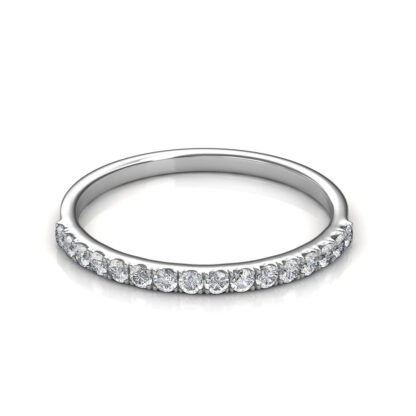 Front view of white gold or platinum half eternity diamond ring