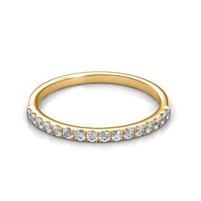 Front view of yellow gold half eternity diamond ring