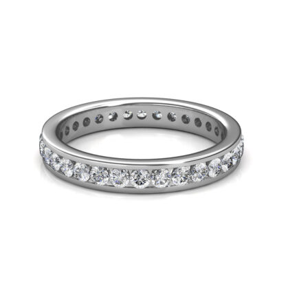 Front view of white gold channel-set diamond full eternity ring