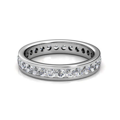 Front view of white gold channel-set diamond full eternity ring