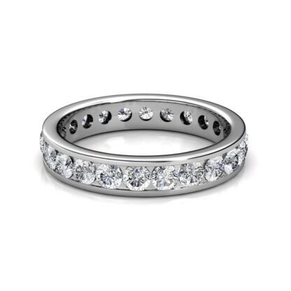 Front view of white gold channel-set diamond full eternity ring