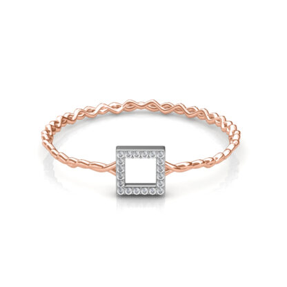 Rose gold open square diamond rope twist ring worn on finger